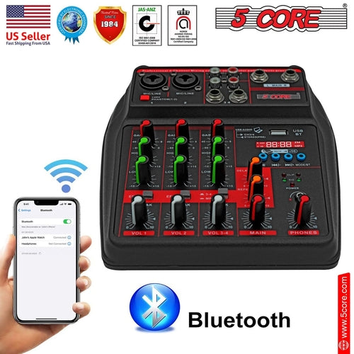5 Core Audio Mixer 4 Channel DJ Equipment with Bluetooth USB Sound