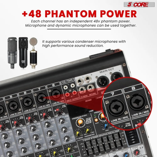 Audio Mixer 8 Channel DJ Equipment with Bluetooth USB Console Sound