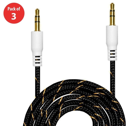 3.5mm Nylon Tangle-Free Auxiliary Audio Cord Cable - 3 ft. (pack of 3)