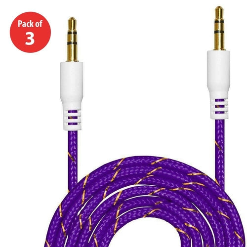 3.5mm Nylon Tangle-Free Auxiliary Audio Cord Cable - 3 ft. (pack of 3)