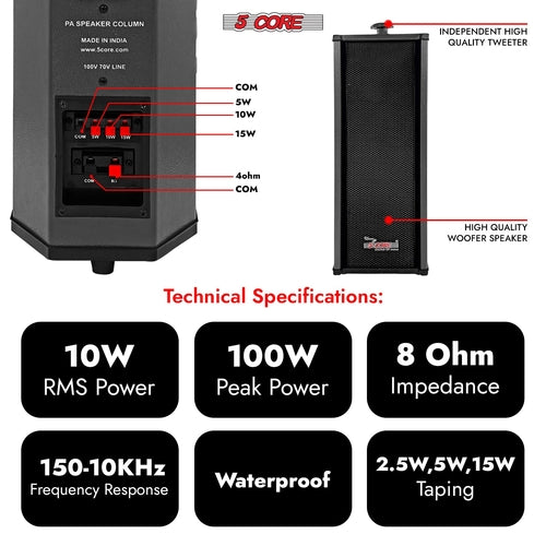 5Core Outdoor Speakers Stereo In Wall 100W Peak Passive Home Audio