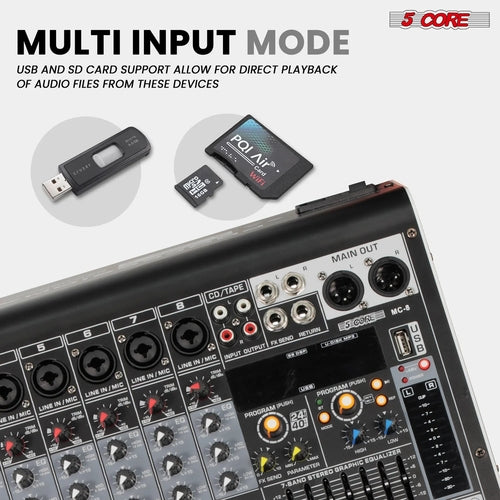 Audio Mixer 8 Channel DJ Equipment with Bluetooth USB Console Sound