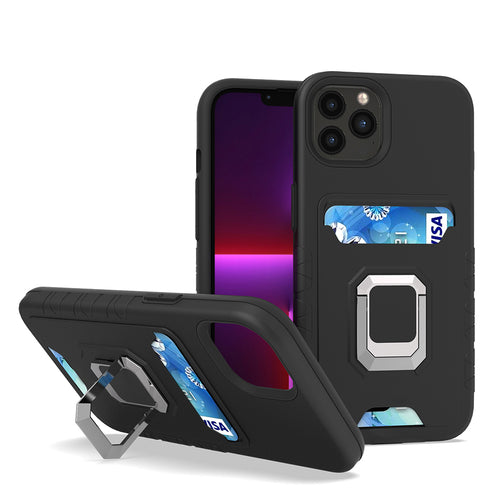 KIKO Square Ring Stand with Card Holder Slot Hybrid Case for iPhone 13